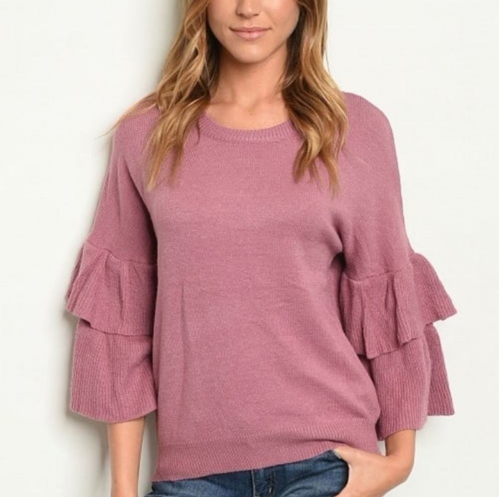 Mauve sweater top with ruffled sleeves